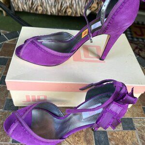 Purple Suede ankle strap spike heels